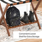 Luggage Racks Suitcase Stand Foldable With Storage Shelf For Guest Room Hotel Essentials Solid Bamboo Heavy-Duty Item Holder Chestnut Brown