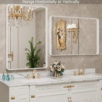 LOAAO 48x32 Inch White Metal Framed Bathroom Mirror for Wall, White Bathroom Vanity Mirror Farmhouse, Large Rounded Rectangle Mirror, Anti-Rust, Tempered Glass, Hangs Horizontally or Vertically