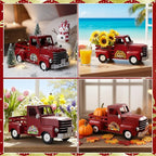 Threehoney Farmhouse Truck Decor 12.2 Inch Vintage Red Metal Truck with 16 Magnet Patriotic Table Decoration Summer Centerpieces for Home Kitchen 4th of July Holiday Interchangeable Seasonal Decor