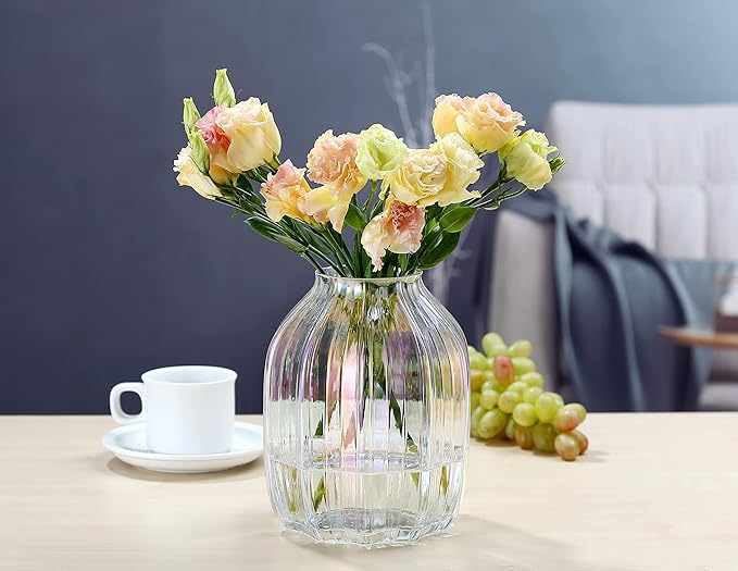Large Colored Modern Glass Vase Irised Crystal Clear Glass Vase 8.0" for Decorative Home Office Centerpieces Flowers Décor(Colored 8.0in)