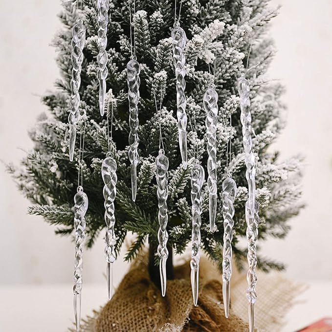 48 Pcs Plastic Hanging Icicles Drop Ornament for Christmas Tree Wedding Party Decorations (Transparency)