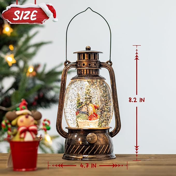Snow Globe Christmas Decorations Snowman, Musical Glitter Christmas Snow Globes Light Up Lantern 6H Timer USB Lined/Battery, Christmas Village Snowman Snow Globe Decor Gifts