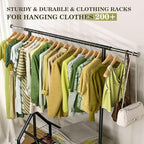 Clothes Rack with 2 Shelves, Heavy Duty Garment Rack Load 450 LBS, Standing Rolling Metal Hanging Clothes with Sturdy Wheels & Shelves