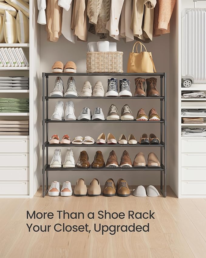 SONGMICS Shoe Rack, 5-Tier Shoe Organizer, Metal Storage Shelf, Upright or Upside Down, for 20-25 Pairs, Stackable, for Entryway, 11.8 x 36.2 x 35.4 Inches, Black ULSA305BH01