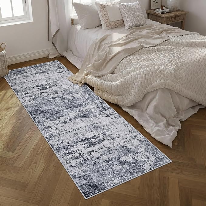 Washable Area Rug 3x10 Entryway Rug: Washable Modern Abstract Soft Thin Rug Indoor Floor No Slip Stain Resistant Carpet for Bedroom Dining Room Farmhouse Nursery Home Office - Grey