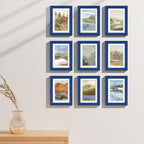 Vittanly 5x7 Picture Frames Set of 9, Shatter Resistant Plexiglass, Display 4x6 Pictures with Mat or 5x7 without Mat, Photo Frames for Wall or Tabletop, Engineered Wood, Blue