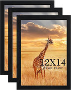 12x14 Picture Frame Black Set of 3,Wooden Frame 12x14 Wall Gallery Poster Photo frame with Durable Shatter Resistant Plexiglass for Wall Mounting Family -friend- wedding best gift