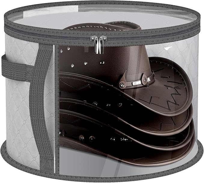 Clear Hat Storage Bag with Carrying Handles - 16.5" Large Closet Organizer for Baseball Caps, Cowboy Fedoras or Sun Hats (Grey)