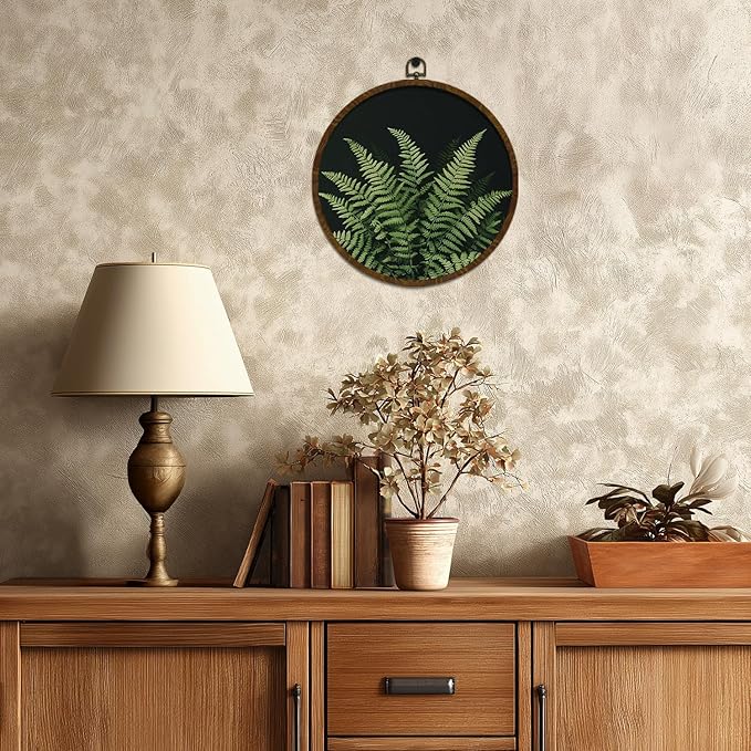 Retro Botanical Wall Art Decor, Boho Wildflower Ferns Plants Canvas Prints Round Wall Art, Vintage Wall Hanging Door Artwork Decor for Farmhouse Bedroom Living Room Gallery 10x10i(MG06)