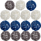 Yaomiao 15 Pieces Vase Filler Rattan Balls Decorative for Craft, Party, Wedding Table Decoration, Aromatherapy Accessories, 1.8 Inch(Blue Gray White)