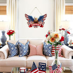 Wooden 4th of July Decoration Door Wreath for Front Door Sign America Eagle Wall Signs,250 Anniversary Independence Day Patriotic Day Wreath Welcome Memorial Day Hanging for Home Party Outdoor Indoor