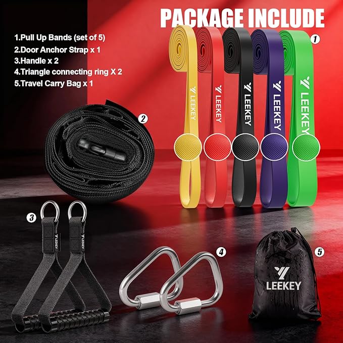 LEEKEY Resistance Bands, Exercise Bands with Handles,Pull Up Assist Bands - Band Set with Door Anchor - Bands for Working Out,Band for Men and Women Fitness Training,Home Workouts