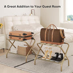 Set of 2 Luggage Rack for Guest Room, Folding Suitcase Stand with Shoe Shelf, Easy Assembly, Portable, Hold up to 110 lb, Gold