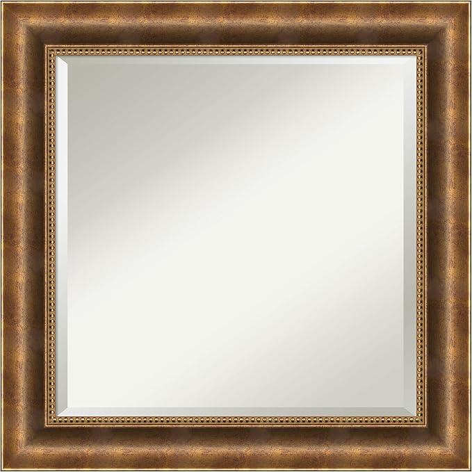 Amanti Art Bronze Wall Mirror 25x25 Manhattan Bronze Square Bathroom Mirror for Wall Decor Living Room, Medium Traditional Wood Frame, Hangs Horizonally and Vertically, Bathroom Decor, Beveled Edge