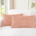 CaliTime Throw Pillow Covers Decorative 16 X 26 Inches Pack of 2 Cozy Chenille Cushion Cases for Couch Sofa Bed Living Room Home Dusty Pink