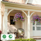 Artificial Fake Flowers Plants for Outdoors Spring Decoration, 2Pcs Faux Petunias with Greenery UV Resistant No Fade, Realistic Silk Flower for Outside Patio Planters Porch Window(Purple Fuchsia)