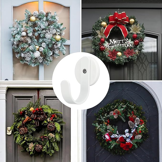 Magnetic Wreath Hanger, 2 Pack Heavy Duty Magnets with Hook for Refrigerator, Christmas Decoration Magnetic Hooks for Metal Front Door, Cruise Hook Hanger for Hanging Cabins Grill Coat Pattern (White)