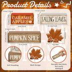 Moucuny 4 Pcs Fall Decor Wooden Maple Leaf Decoration Thanksgiving Tiered Tray Decor Rustic Wooden Maple Leaf Block Signs Thanksgiving Table Centerpiece Farmhouse for Autumn Harvest Party Kitchen Home