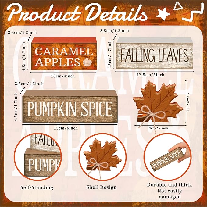 Moucuny 4 Pcs Fall Decor Wooden Maple Leaf Decoration Thanksgiving Tiered Tray Decor Rustic Wooden Maple Leaf Block Signs Thanksgiving Table Centerpiece Farmhouse for Autumn Harvest Party Kitchen Home