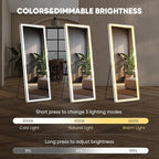 DUMOS LED Full Length Mirror, 26"x70" Full Body Floor Standing Mirror with 3 Color Lights & Wall Mounted for Bedroom, Dressing Room, Living Room, Bathroom