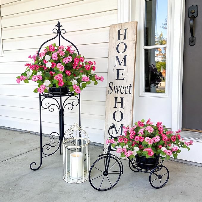 Artificial Fake Flowers for Outdoors Spring Decoration 2 Bundles Faux Flowers Plants for Outdoor Planters UV Resistant Silk Realistic Flowers for Outside Home Garden Front Porch Patio Décor