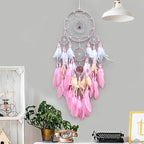 Large Dream Catchers, Boho Handmade Native Macrame Dream Catchers Wall Hanging for Bedroom Living Room Wedding Party Decor, Festival Blessing Craft Gift for Kids Boys Girls (Pink & White)