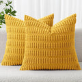 MIULEE Pack of 2 Corduroy Decorative Throw Pillow Covers 20x20 Inch Soft Boho Striped Pillow Covers Modern Farmhouse Home Decor for Summer Sofa Living Room Couch Bed Mustard Yellow