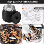 Outdoor Ashtrays for Patio with Lid, Outdoor Ash Tray Sets for Cigarettes, Stainless Steel Windproof Ashtrays Large Covered Outside Odorless Iron Metal Indoor Tabletop, Black, Medium