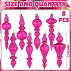 Mifoci 8 Pcs 6 Inch Mercury Glass Finial Christmas Ornaments Hanging Christmas Finials Glass Ornaments Assorted Mercury Decor for Vintage Holiday Xmas Tree Decoration (Hot Pink)