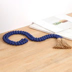 58in Wood Bead Garland with Tassels, Farmhouse Rustic Country Decor Prayer Boho Wall Hanging Decoration (Navy Blue)