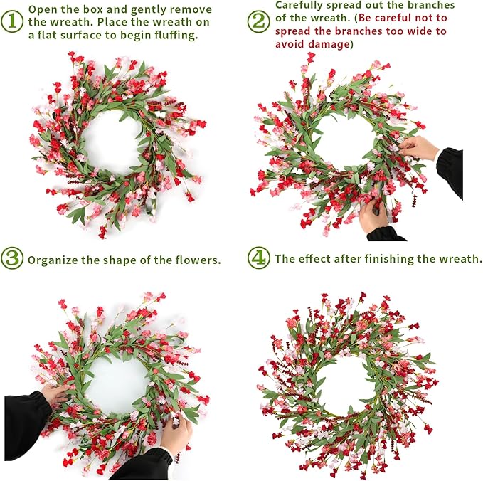 Artgar Front Door Wreath 24 Inch Spring/Summer Wreaths for Front Door, Front Door Wreaths for All Seasons for Indoor Outdoor Home Office Wall Window Wedding Farmhouse Decor (Red Pink)