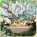 Teenyyou Happy Engagement Sign Gold Engagement Table Decor Metal Centerpiece with Wooden Base Home Desk Decor Tabletop Ornament Elegant Blessing Gift for Bride and Groom Wedding Shower Ceremony Party