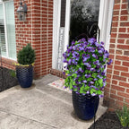 Artificial Flowers with Hanging Basket, Outdoor Faux Plants Silk Morning Glory Vines, Fake Green Arrangement for Garden Patio Spring Summer Decor(Purple)