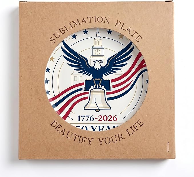 250th Anniversary Decorative Plates 8 Inch Patriotic Decorations Eagle Liberty Bell Commemorative Plates with Stand Memorial Day 4th of July Veterans Day Home & Office