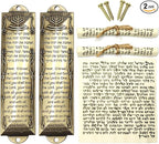 2 Pack Mezuzah with Scroll for Door - Jewish Mezuzah for Door Metal Cases with English and Hebrew Blessing for House Warming Hanukkah Gift (Antique Golds)