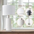Reaketon 20" Small Ceramic Table Lamps for Bedroom Set of 2, Modern Table Lamps for Night Stands, Living Room, Home Office and Hallways, White