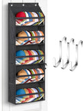 SLEEPING LAMB Over Door Hat Racks for Baseball Caps, Clear Deep Pockets Hat Organizer for Closet or Wall Hold 60 Hats Storage Holder With 3 Hooks Caps Display (Black)
