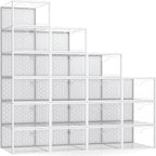 Pinkpum 18 Pack X-Large Shoe Storage Boxes Fit Size 12, Shoe Organizer for Closet Clear Plastic Stackable Shoe Dispaly Case Holder Bins, Sneaker Storage for Sneakerheads White