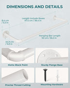 OROPY Industrial Pipe Clothes Rack Wall Mounted Set of 2, 38.4 inches Heavy Duty Iron Pipe Clothing Garment Rail, Multi-Purpose Clothing Hanging Rod for Laundry Room and Closet Storage, White