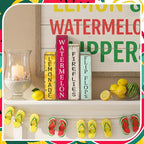 Lineshading 4 Pcs Summer Table Decoration Wooden Book Lemon Watermelon Wooden Sign Yellow and Red Summer Tiered Tray Decor Wood Book Sign Farmhouse for Home Shelf Coffee Table