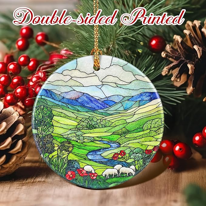 Christmas Ornaments, 2.8 Inch Ceramic Hanging Ornament, Christmas Tree Ornaments, Xmas Decorations, Holiday Decorations, Holiday Party Gifts, and Xmas Gift Ideas - Green Irish Hills