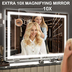 FENNIO Makeup Mirror with Lights 32"x22" ，LED Makeup Mirror ，Large Vanity Mirror with Lights，Touch Sensor with Dimmable 3 Modes, Square White