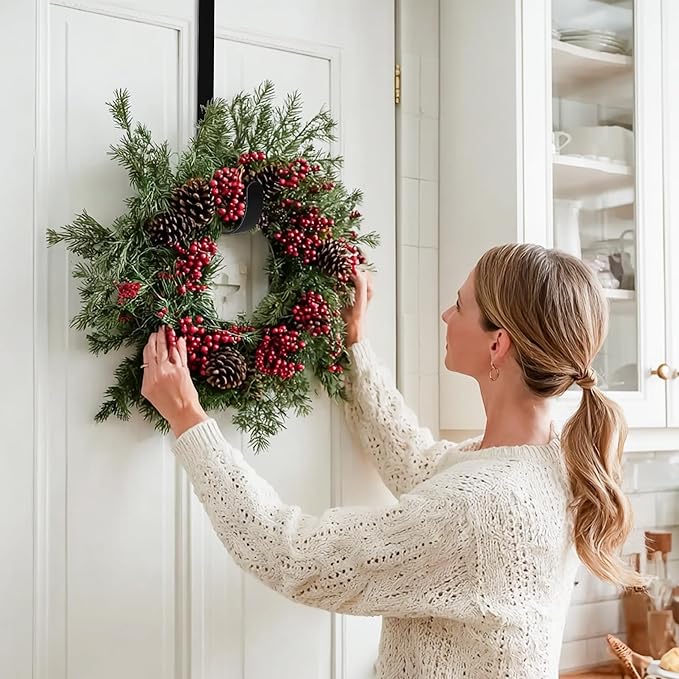 MCFULL Wreath Hangers for Front Door Valentines Day Decorations,12 in Black Wreath Door Hanger Hook,Over The Door Hooks for Front Porch Decor,Metal Garland Holder for Valentines Spring Wreath Decor