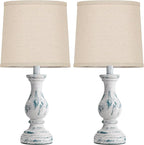 Seealle Farmhouse Table Lamps Set of 2 - Rustic Lamp for Bedroom Living Room, 22" Boho Bedside Lamps for Night Stands End Table Office Desk Lamp Nightstand Clearance with Linen Shades(Washed Blue)