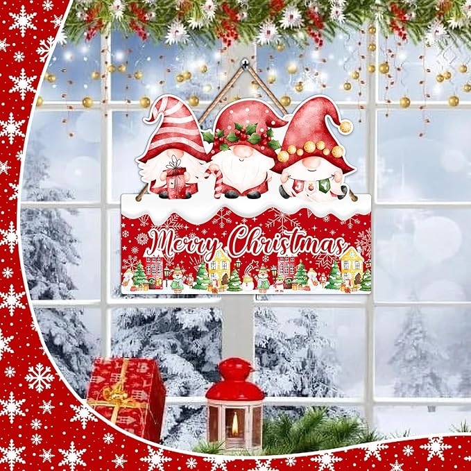 Hatzelou 1PCS Merry Christmas Sign for Wall, Cute Snowman Wooden Sign for Front, Merry Chrismas Welcome Sign, Perfect for Winter Farmhouse Garden Porch Decoration, Christmas Party Decor Supplies