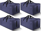 4 Pack Large Strong Moving Bags with Zippers & Carrying Handles - Water-Resistant - Heavy Duty Storage Tote for Space Saving, Fold Flat, Alternative to Moving Box (Blue)