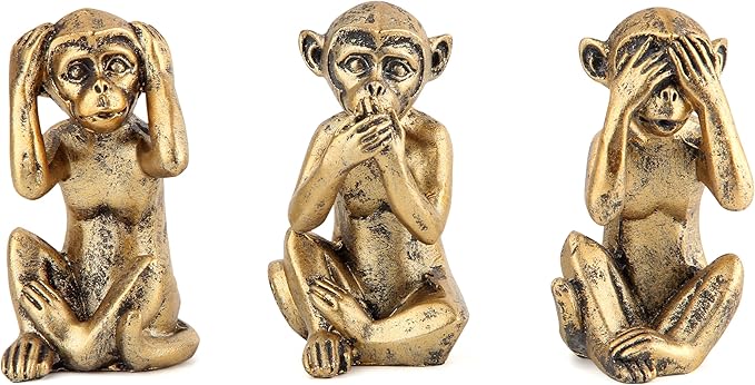Leekung 3 Wise Monkeys Statue for Home Decor Accents,Hear no Evil See no Evil Speak no Evil Figurine for Living Room Boho Desk Gold Modern Table Decor,Monkey Gift Shelf Decor Accents Antique Bronze