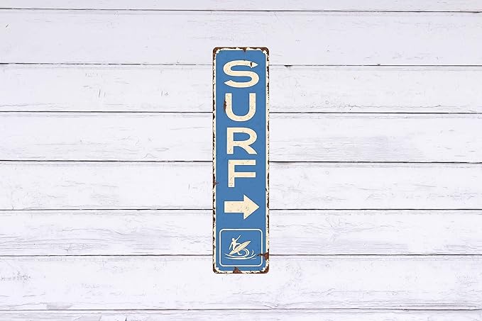 Vintage Surf Beach Nautical Metal Tin Sign 4x16 in Durable Metal Wall Art for Home Bar Cafe & Outdoor Decor
