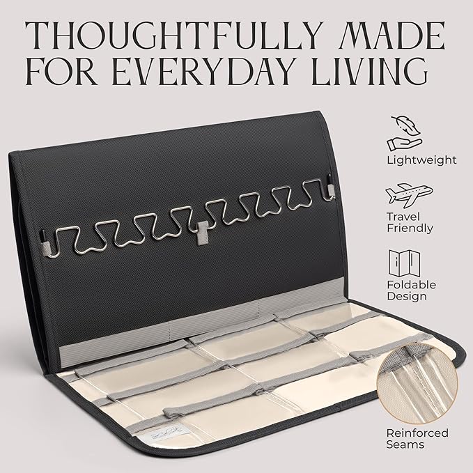 Hanging Jewelry Organizer Storage with Hanger Metal Hooks Double-Sided Jewelry Holder- Wall Mount Holder for Earrings, Necklaces, Rings on Closet, Wall, Door, 1 piece, Large, Charcoal Black