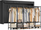 SONGMICS Wardrobe Closet, 83.5 Inch Large Capacity Portable Closet, Clothing Rack, 25 mm Dia,Thick Steel Tubes, Clothes Organizer with Fabric Cover, 5 Hanging Rails, 10 Shelves, Ink Black URDR095B01